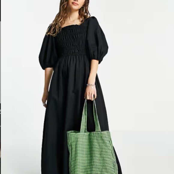 ALL SAINTS Livi Linen Black Smocked Puff Sleeve Dress Sz 6 - Picture 2 of 12